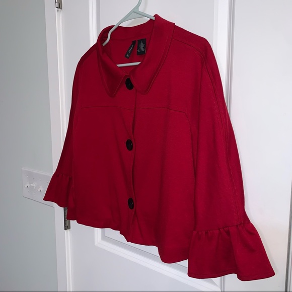 Women’s L New Directions Valentines Red Holiday Cropped 3/4 Sleeve Button Jacket - Picture 4 of 12